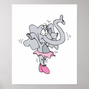 silly ballerina elephant poster