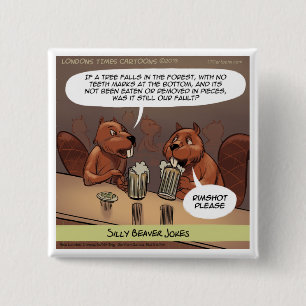 Silly Beaver Jokes Funny Cartoon 2 Inch Square Button
