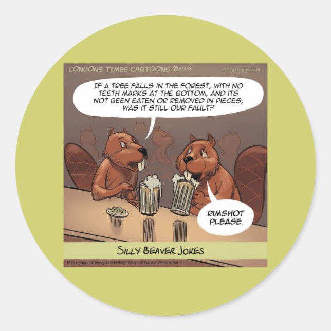 Silly Beaver Jokes Funny Cartoon Classic Round Sticker (Front)