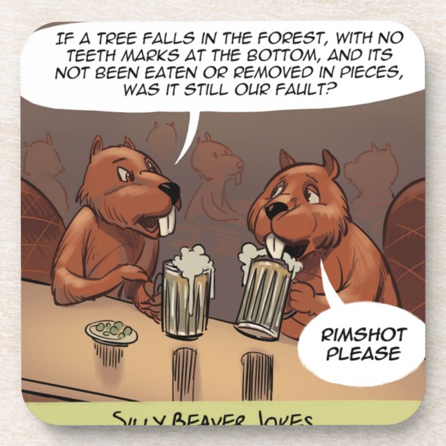 Silly Beaver Jokes Funny Cartoon Coaster (Front)