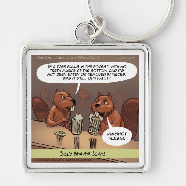 Silly Beaver Jokes Funny Cartoon Keychain (Front)