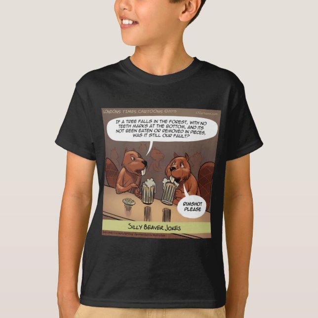 Silly Beaver Jokes Funny Cartoon T-Shirt (Front)