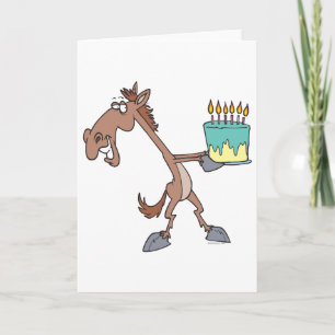 silly birthday horse with cake cartoon card
