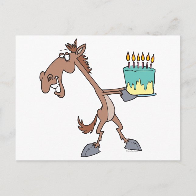 silly birthday horse with cake cartoon postcard (Front)