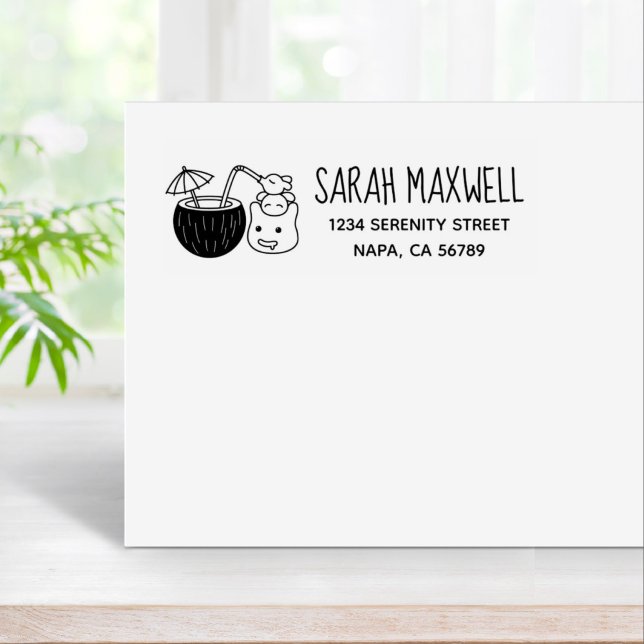 Silly Blob Creatures Coconut Drink Return Address Rubber Stamp (Creator Uploaded)