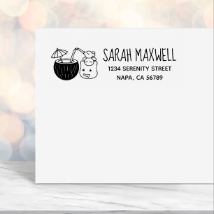 Silly Blob Creatures Coconut Drink Return Address Self-inking Stamp