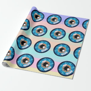 Silly Blue and orange iris eyeball pattern Wrapping Paper
