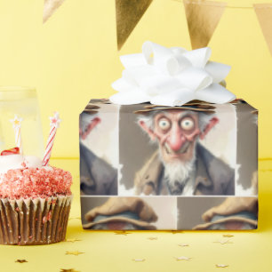 Silly Caricature Old Man Wrapping Paper
