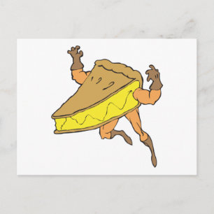 silly cartoon superhero strong pumpkin pie slice postcard