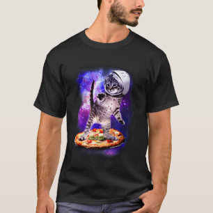 Silly Cat Flying A Pizza Astronaut Kitten Space & T-Shirt