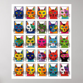 Silly Cat Heads Fun Whimsical Pop Art Style #SC153 Poster