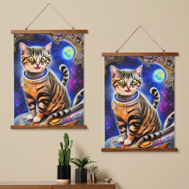 Silly Cat in Space World Meme Artwork  Hanging Tapestry (Asymmetrical)