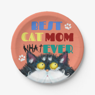 Silly Cat Mom Humour Design for Kitty Parents Paper Plate
