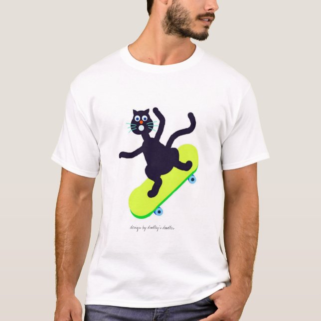 silly cat on skateboard T-Shirt (Front)