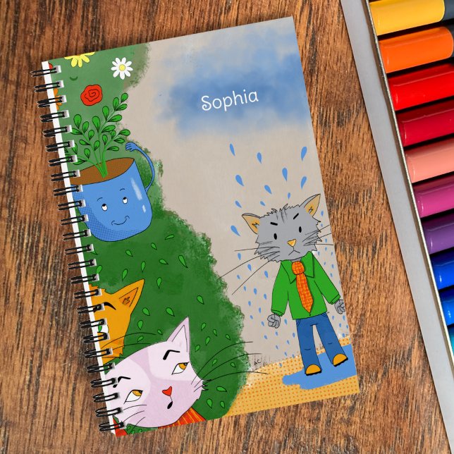 Silly Cat Personalized Spiral Notebook (Silly cartoon cats spiral notebook with name .)