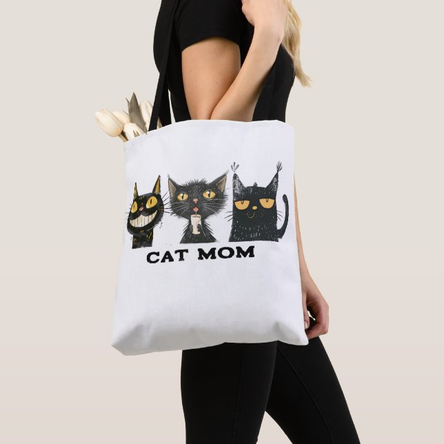 Silly Cat Trio Cat Mom Tote Bag (Close Up)