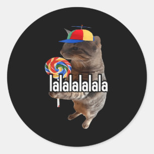Silly Cat With Lollip Meme  Classic Round Sticker