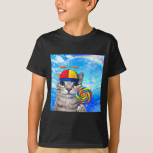 Silly cat with lollipop and rainbow meme T-Shirt
