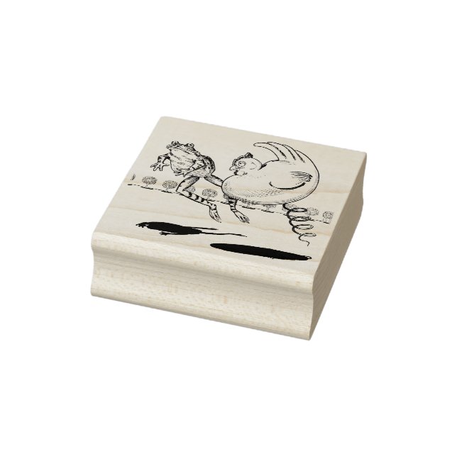 Silly Chicken on Spring Bouncing with Frog Rubber Stamp (Stamp)