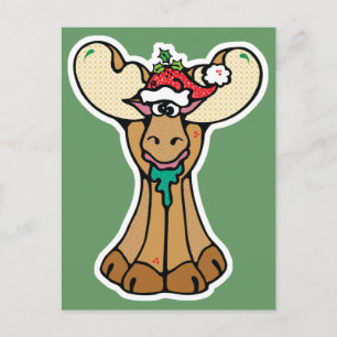 silly christmas moose holiday postcard