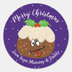 silly Christmas pudding fruit cake merry  Classic Round Sticker