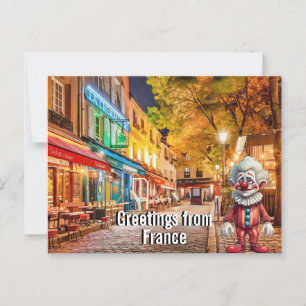 Silly clown sends Greetings from France Postcard