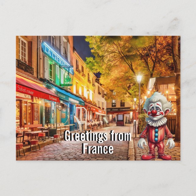 Silly clown sends Greetings from France Postcard (Front)