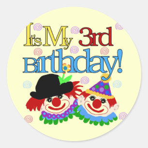 Silly Clowns 3rd Birthday Tshirts and Gifts Classic Round Sticker