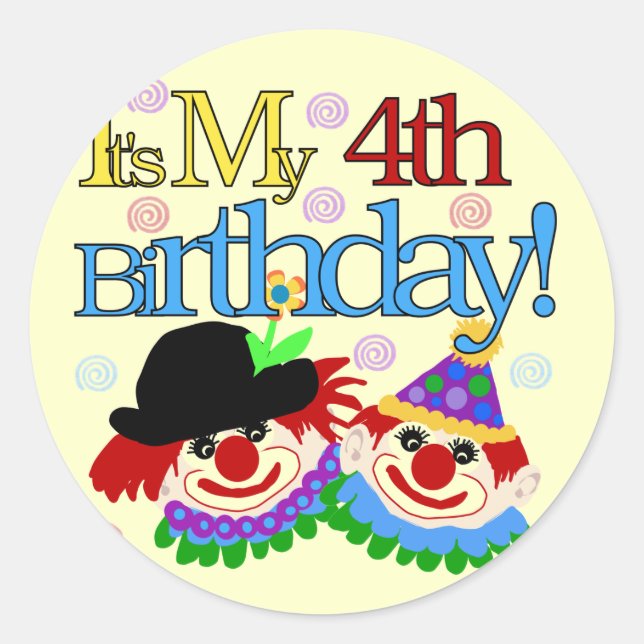 Silly Clowns 4th Birthday Tshirts and Gifts Classic Round Sticker (Front)