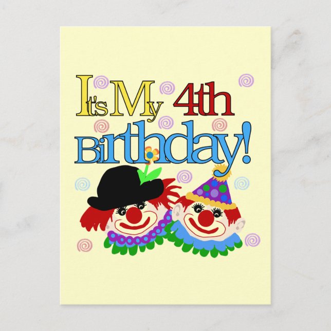 Silly Clowns 4th Birthday Tshirts and Gifts Postcard (Front)