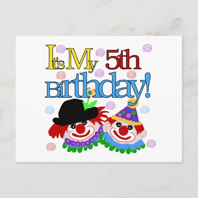 Silly Clowns 5th Birthday Tshirts and Gifts Postcard (Front)