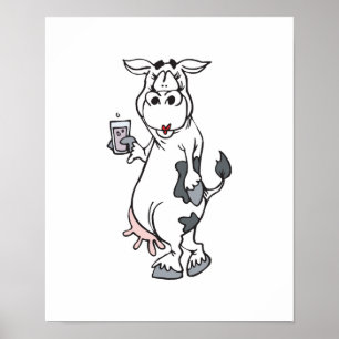 silly cow drinking milk poster