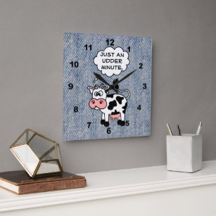 Silly Cow Just An Udder Minute Faded Denim Square Wall Clock