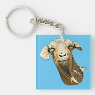 silly Cute Goat Face Farm Animal Art  Keychain