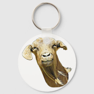 silly Cute Goat Face Farm Animal Art  Keychain