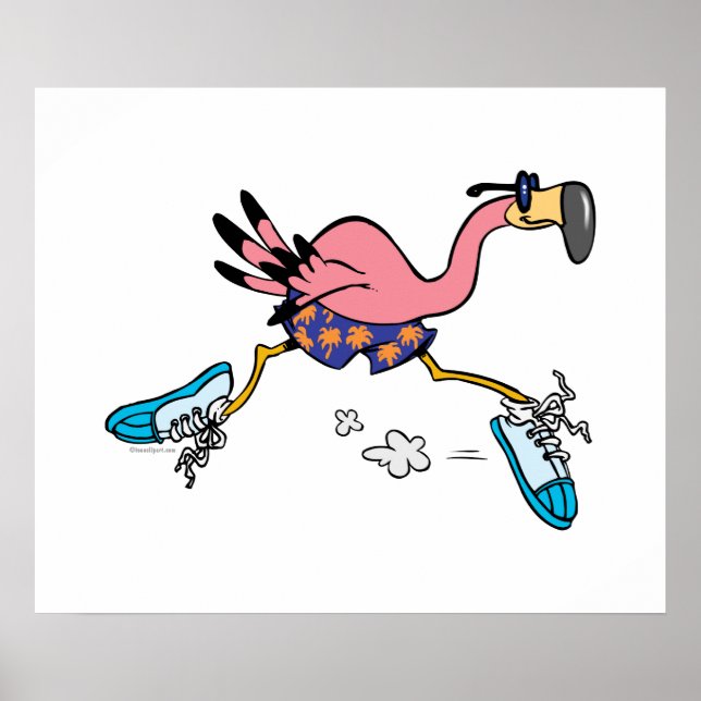 silly cute jogging running flamingo poster (Front)
