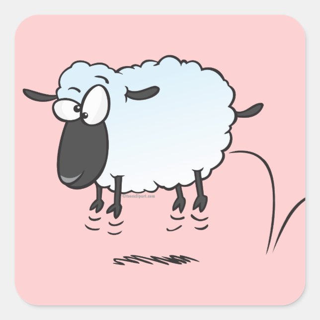 silly cute leaping lamb sheep cartoon square sticker (Front)