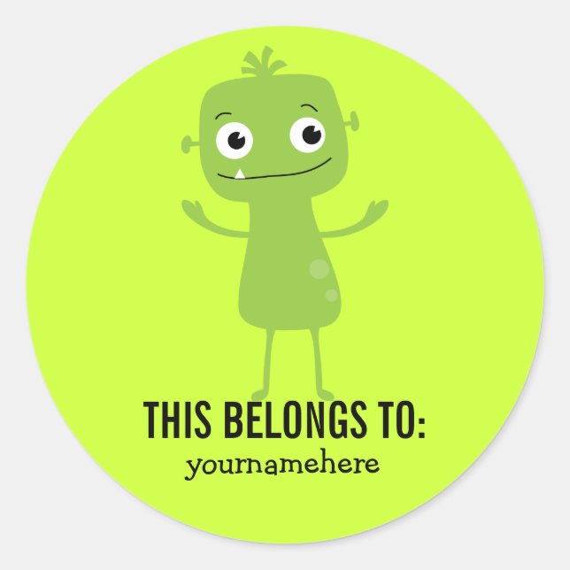 Silly Cute Monster THIS BELONGS TO Stickers (Front)