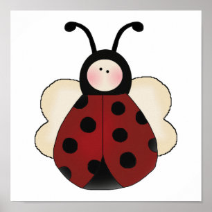 silly cute round ladybug cartoon poster