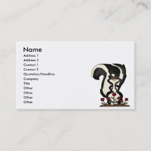 silly cute skunk and red roses business card
