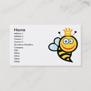 silly cute smiling queen bee cartoon business card