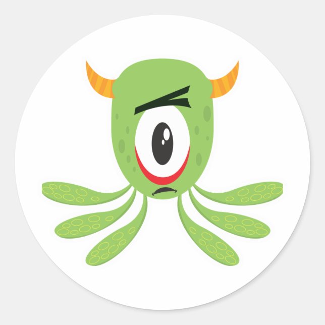 silly cyclops monster classic round sticker (Front)