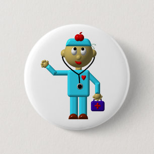 Silly Doctor with Apple on his head & Medical Bag 2 Inch Round Button