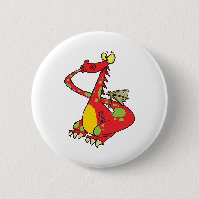 silly dragon with tail in mouth 2 inch round button (Front)