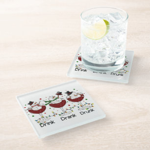 Silly “Drink, Drank, Drunk” Snowman and Wine Glass Coaster