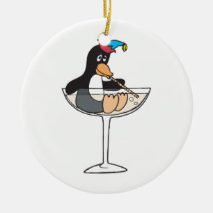 silly drunk penguin ceramic ornament
