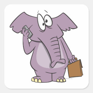 silly elephant on a cellphone cartoon square sticker