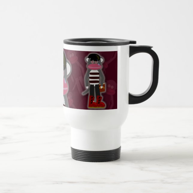 Silly Emo Sock Monkey Angsty Cartoon Character Travel Mug (Right)