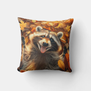 Silly Fall Raccoon  Throw Pillow