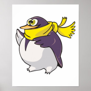 silly fat penguin wearing scarf poster